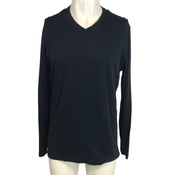 ROBERT BARAKETT - MEN'S LARGE-BLACK V NECK COTTON BLEND LONG SLEEVE T-SHIRT - Picture 1 of 8